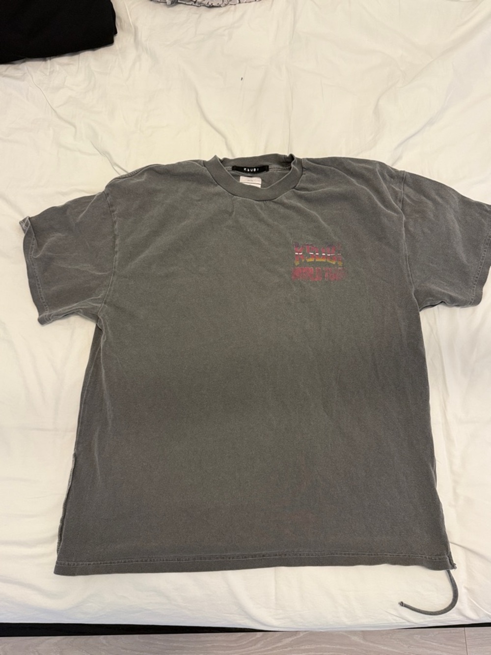 Ksubi Washed Gray Crewneck Graphic Tee with Pink Accent